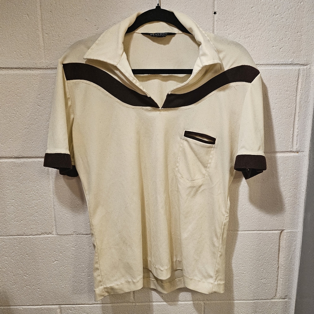 Vintage 60s 70s PLAYBOY Polo Shirt One Pocket V Neck Soft T